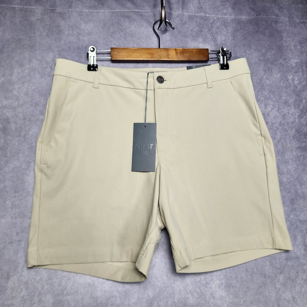 VRST Mens 7 Inch Limitless Short Slim Fit Khaki Sand Beige 34 VRST-S24-HT-LS15